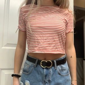 Cute Simple Cropped Striped Short Sleeve Tee